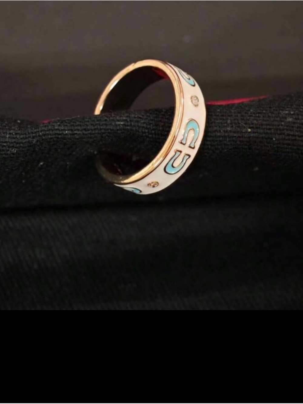 Enamel gold CC Band Ring with Turquoise Accents